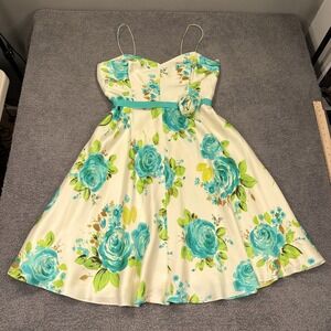 Banana Republic Dress Womens 12 White Blue Green Floral Silk Fit Flare Spaghetti